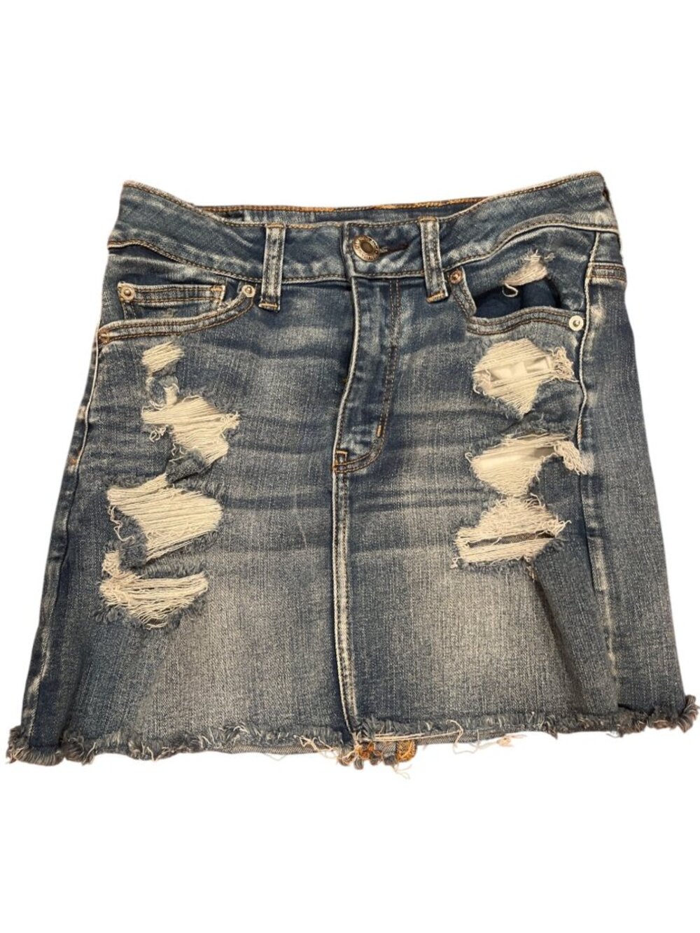 American Eagle Size 4 Next Level Stretch Distressed Denim Mini Skirt Frayed Hem